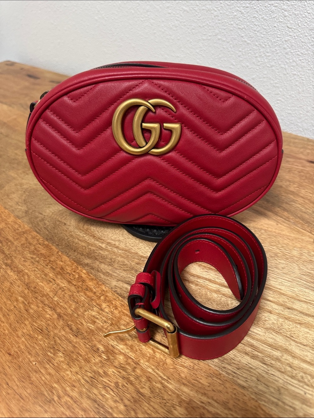 Gucci Red Quilted GG Oval Crossbody Bag